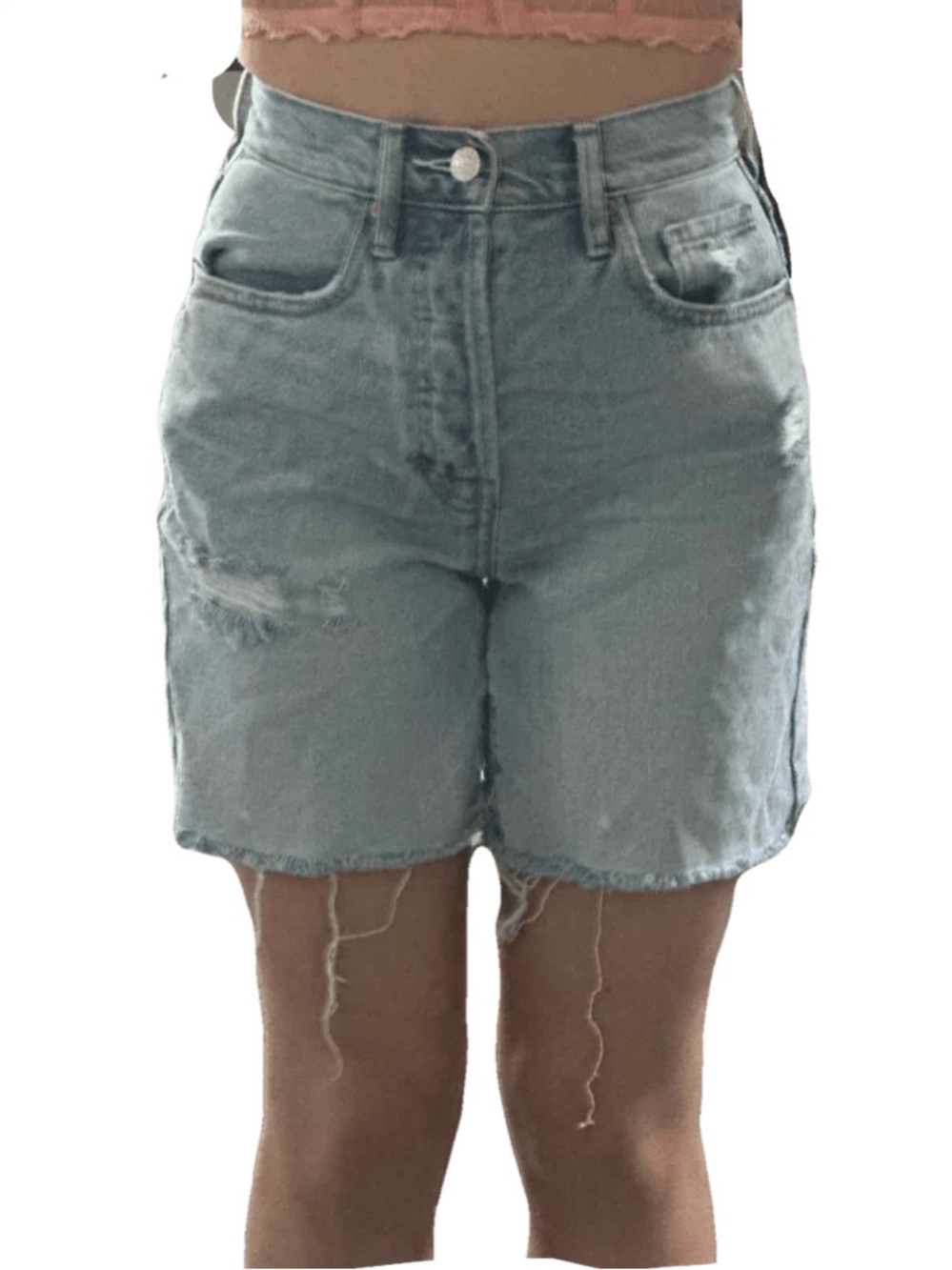 PacSun Light Blue High-Rise Frayed Hem Denim Shorts